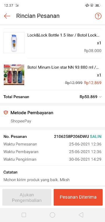 Lock&lock Bottle 1.5 Liter / Botol Lock N Lock Air Minum 1.5 Liter / Tempat Minum