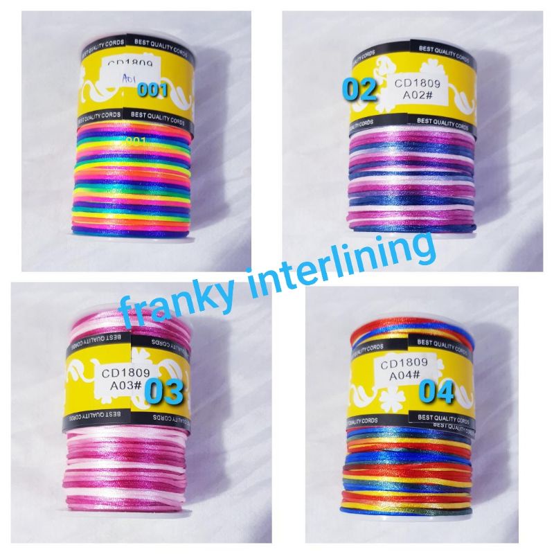 TALI SATIN CINA RAINBOW DIAMETER 2mm HARGA PER ROLL ISI 100 METER