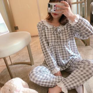 Setelan Piyama Lengan Panjang Bahan Katun Rajut Aksen Setelan Piyama Lengan Panjang Bahan Katun Rajut Aksen