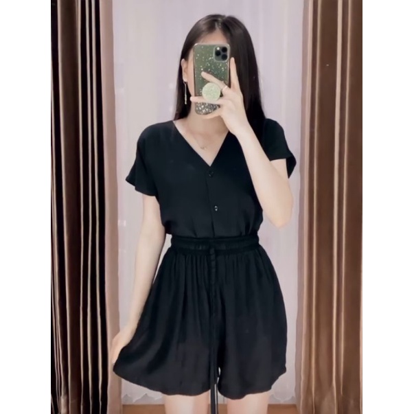 PIYAMA | SETELAN WANITA  | BABYDOLL | BAJU TIDUR WANITA | PIYAMA WANITA | PIYAMA PENDEK-Hitam