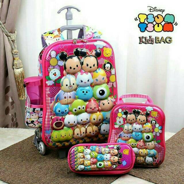 TAS TROLI ANAK TSUM TSUM 6 RODA 6D 4IN1 KOPER TROLLEY 