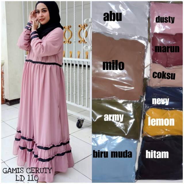 BISA COD/ GAMIS CERUTI TERBARU 2020 / GAMIS CERUTI LIST PITA REMPEL / GAMIS SYARI / GAMIS WANITA