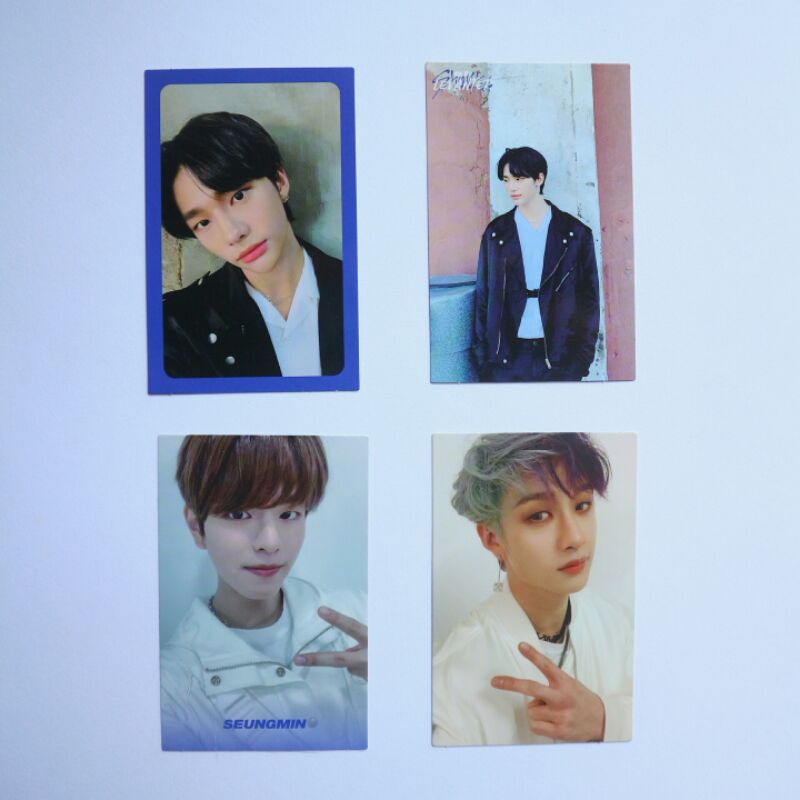Photocard hyunjin Blue border levanter, hyunjin logo levanter, seungmin name, bang chan lev