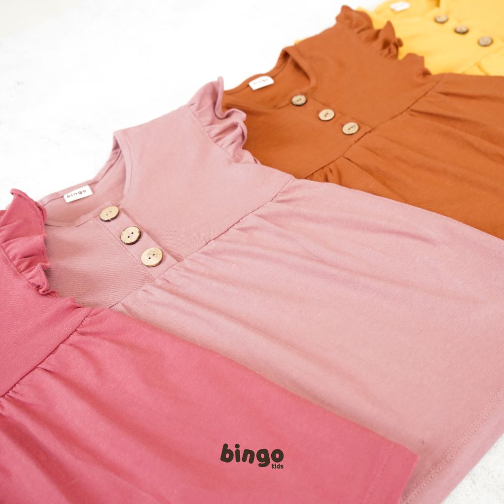 BINGOKIDS | RUFFLE DRESS / Dress Polos Ruffle Anak Balita / Gaun Polos 1-5 Tahun        Rok Dress Anak Perempuan Cewe Bahan Katun Cotton Premium Earth Tone Pink Merah Coklat Kuning Mustard Permen