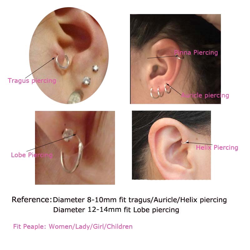 1pasang Anting Tusuk Sterling Silver Hoop Cartilage Helix