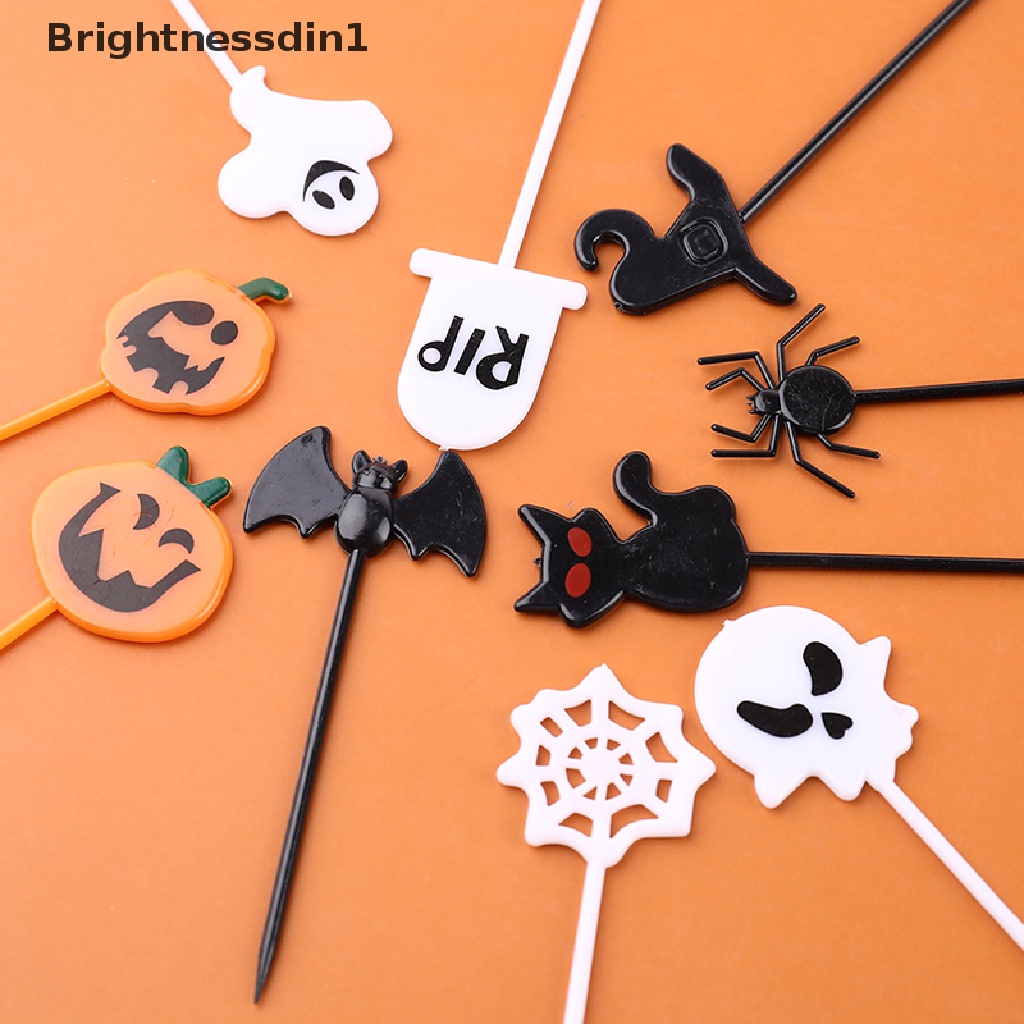 10pcs / pack Tusuk Gigi Buah Kue Dessert Desain Halloween Untuk Anak