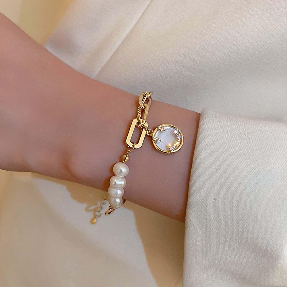 [Elegan] Smiley Gelang Retro Temperamen Untuk Wanita Baroque Mutiara Air Tawar Minimalis Berlian Imitasi Gadis Gaya Korea Bracelet