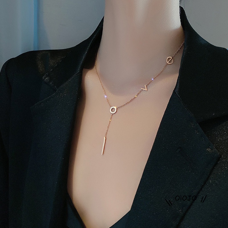 Kalung Rantai Bahan Titanium Steel Motif Tulisan Love Untuk Wanita ol2