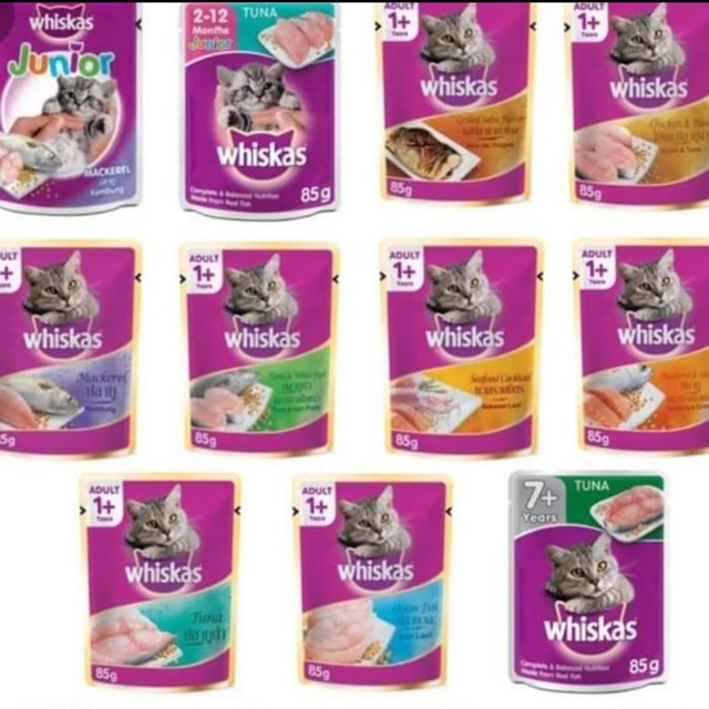 Makanan Kucing Whiskas Pouch Sachet 85 gram Adult Junior Senior