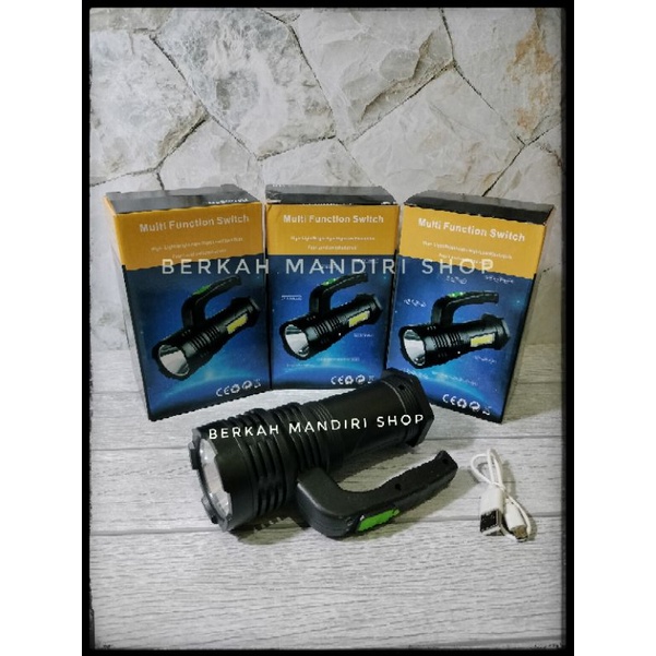 Bisa COD Senter LED Cas Super Terang Jarak Jauh  + COB 4 Mode Emergency USB Recharge