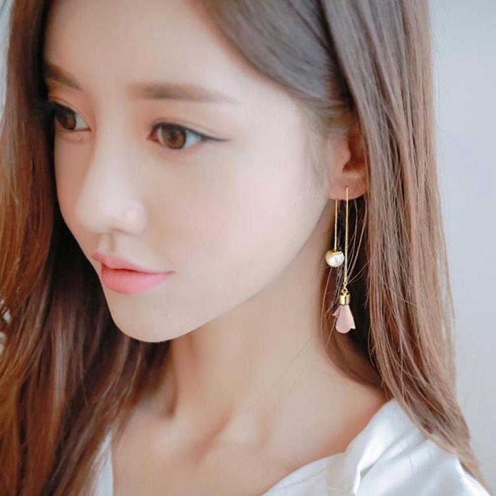 Hu Hu Hu Hu Hu Alat Bantu Pasang Kacamata♡ Anting Gantung Panjang Model Bunga Dengan Mutiara Imitasi Untuk Wanita