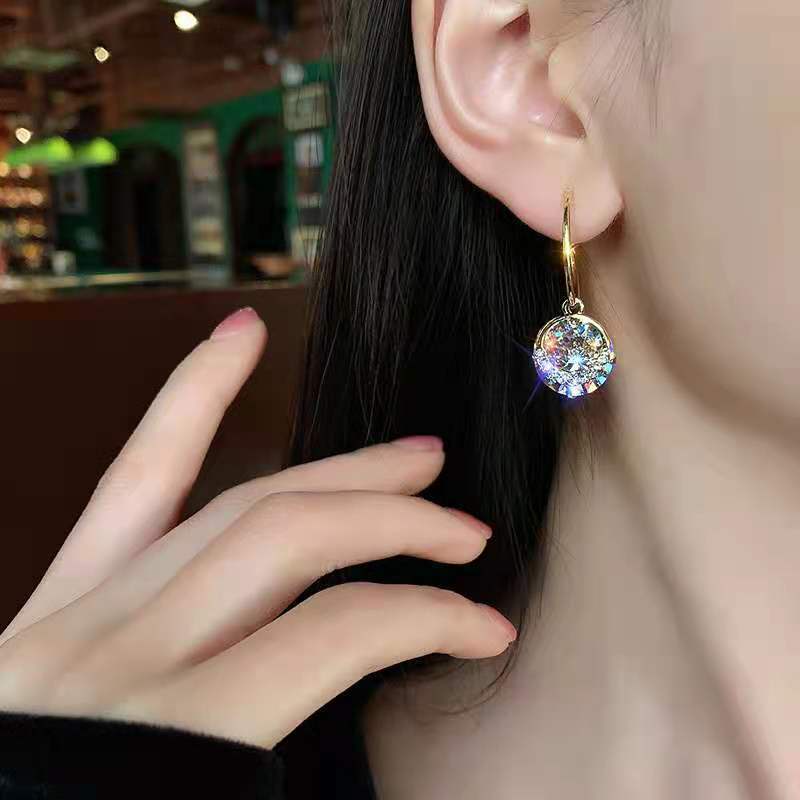 [Korean Fashion Temperament Diamond Zircon Pendant Earrings] [Women Bridal Wedding Drop Earrings] [Ladies Elegant Rhinestone Long Dangle Earrings]