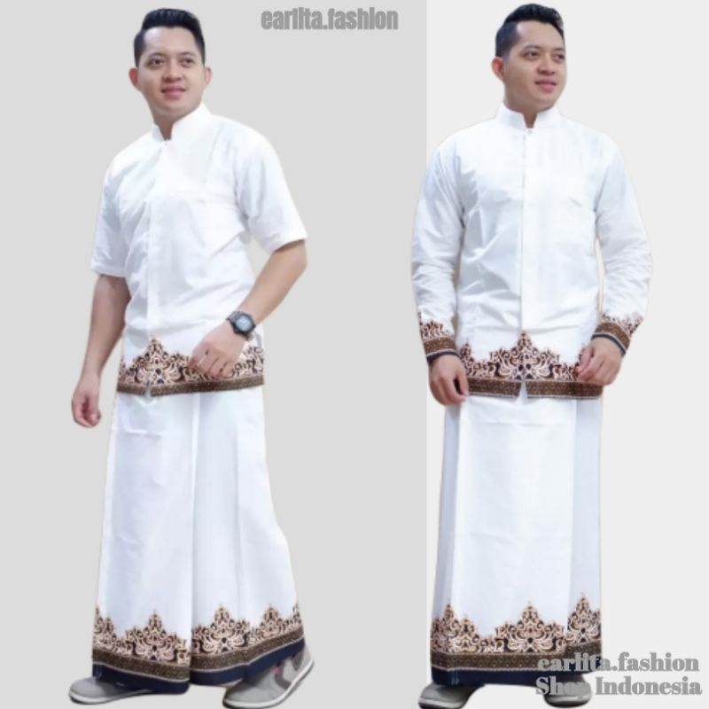 Baju Koko Pria Setelan Sarung Batik Solo Modern Katun Lapis Furing . Baju Lebaran 2024 / Setelan kok
