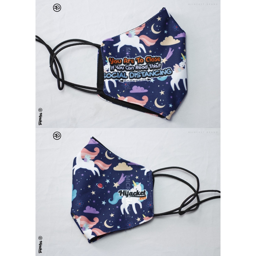 Hijacket Masker Kain Anak Perempuan Laki-Laki Headloop Tali Karet Elastis Hijaket Mask Motif 02-SOCIAL DISTANCING 02