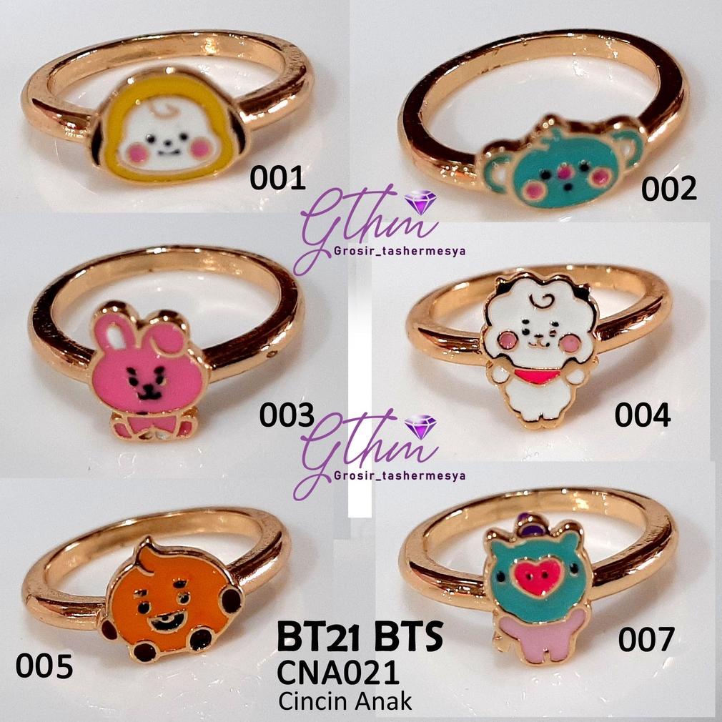 BISA COD Cincin Anak BTS BT21 Gold Plated Jewelry Anti Karat Perhiasan Fashion Import GTHM