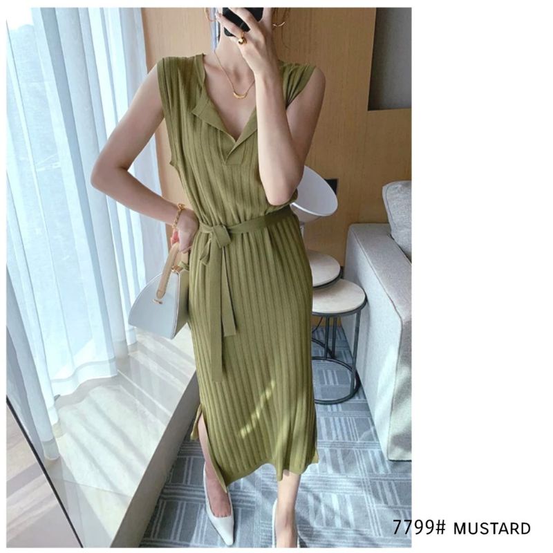 MDLV 7799 HERMOSA KNIT DRESS KOREA RAJUT LONG DRESS RAJUT PREMIUM DRESS SLIDE SAMPING FASHION IMPORT