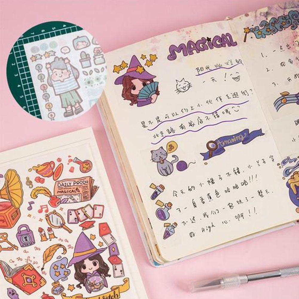 Agustinina Stationery Stiker Set Kartun Gadis Dengan Graver Alas Pemotongan Gift Box Perlengkapan Sekolah Planner Kertas Stiker