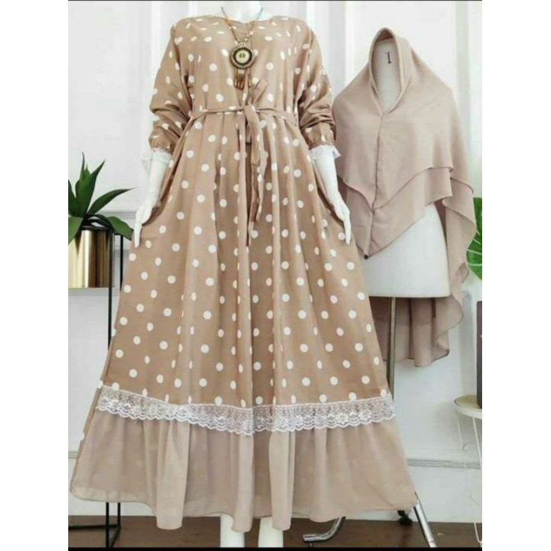 Gamis setelan jilbab polka