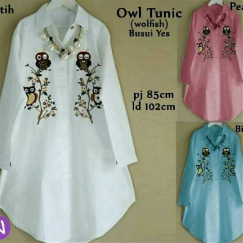 [COD] Hashiva - Pakaian Muslim Wanita Owl Tunik Jumbo Bahan Moscrepe nyaman digunakan