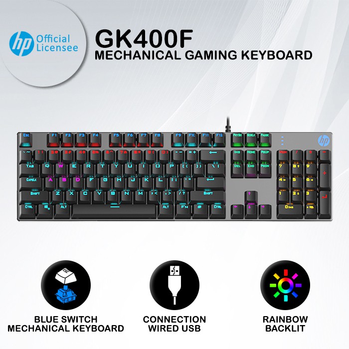 Keyboard Gaming    HP GK400F - RGB Blue Switch Mechanical