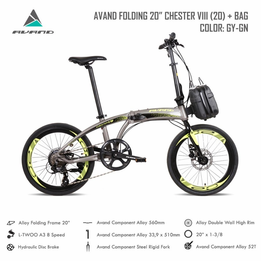 Sepeda Lipat 20 Inch AVAND CHESTER VIII 8 Speed Alloy Rem Hidrolik SNI-1