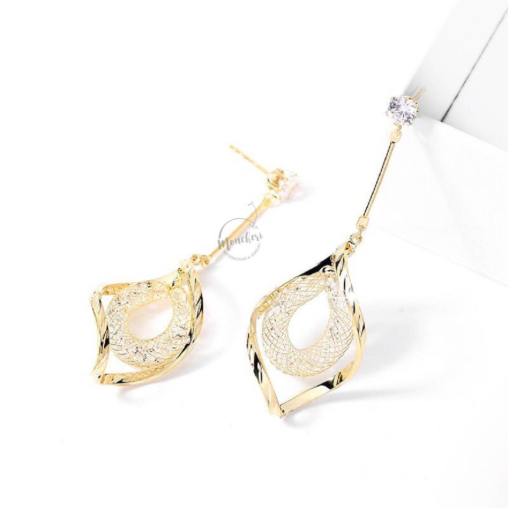 DARA Anting Tusuk Silver 925 Perak Gantung Panjang Drop Earring Spiral Oval