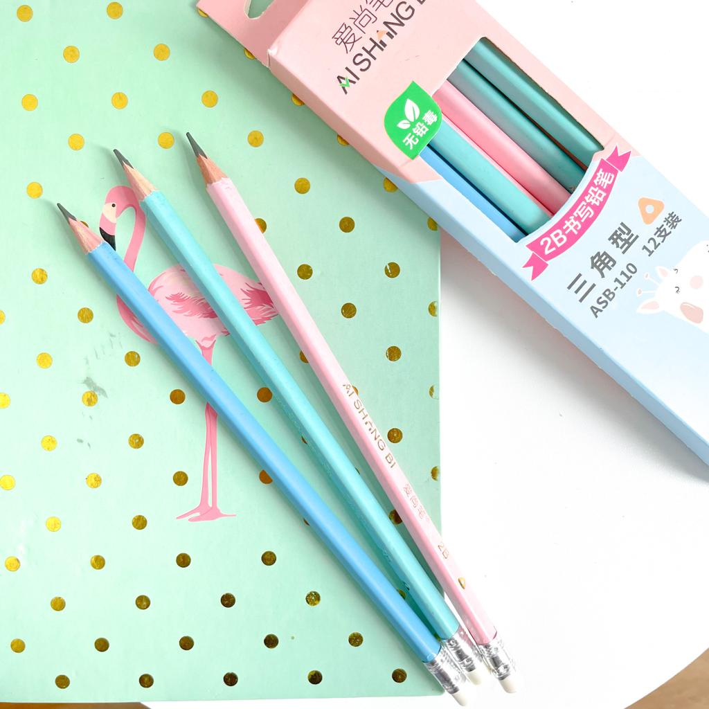 PENSIL 2B MURAH MODEL AISHING WARNA PASTEL PENSIL KAYU READY 3 VARIANT WARNA BIRU PINK TOSCA BISA GROSIR COD