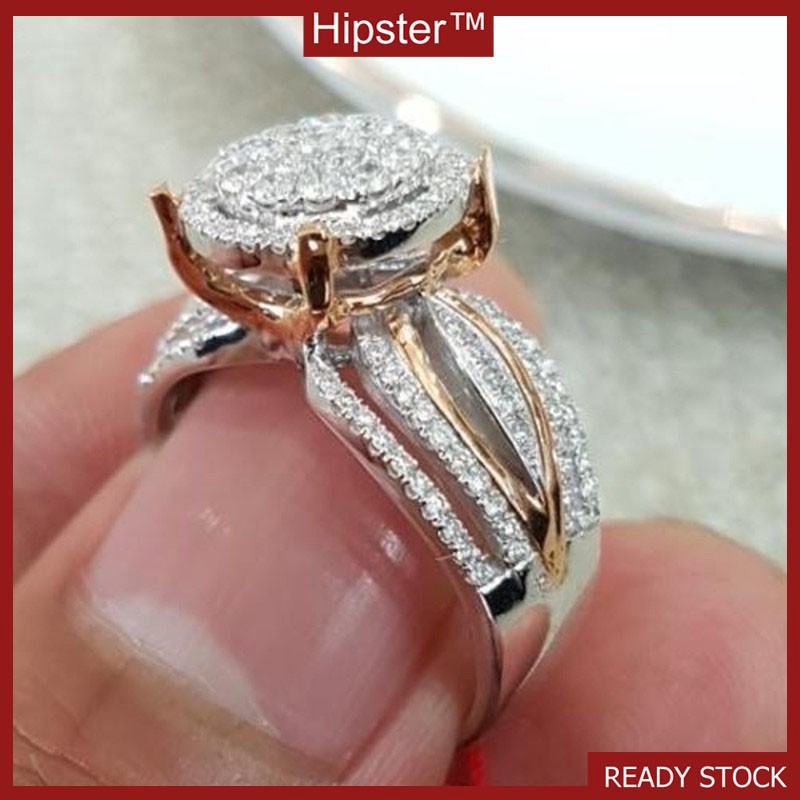 Cincin Sterling Silver S925 Dengan Berlian Imitasi Lapis Rose Gold Emas 18K