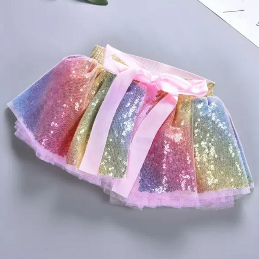 Rainbow sequin tutu skirt set Toddler shimmer blink dance costume