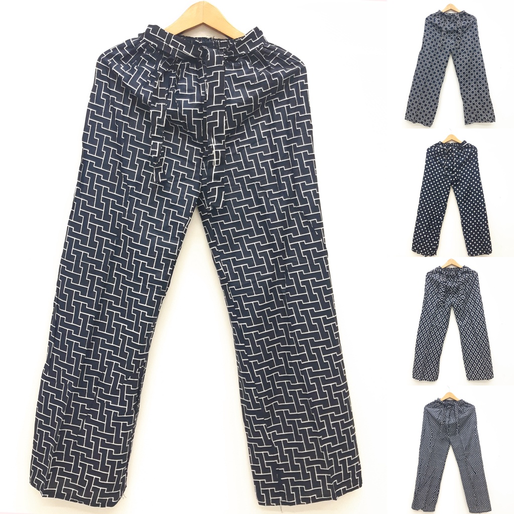 Celana Tidur Panjang Wanita Katun Rayon Motif Monokrom Hitam Bahan Halus Dingin