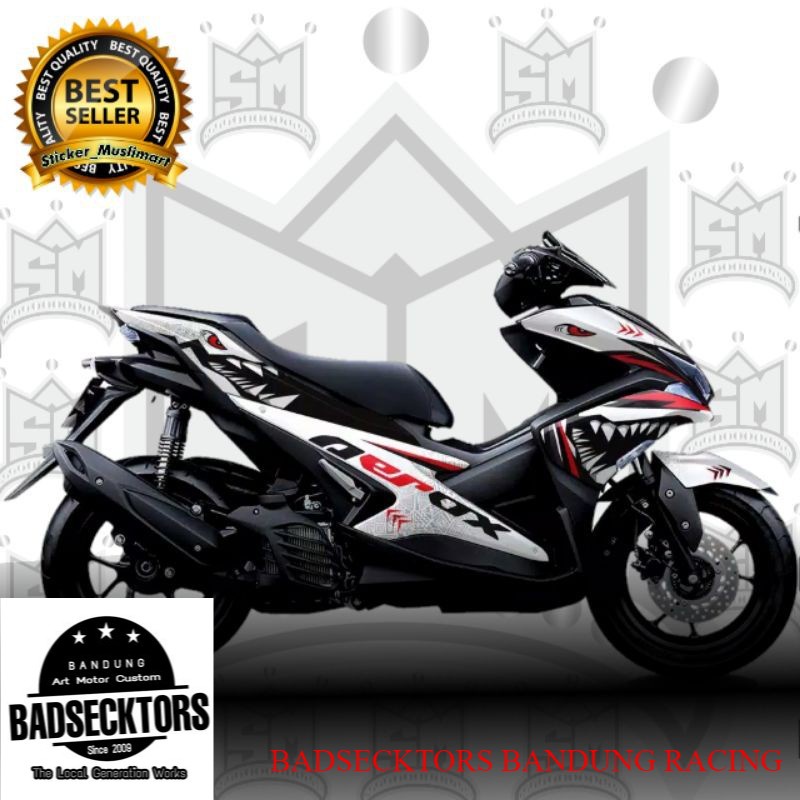 Decal Aerox variasi sharks merah putih simple keren