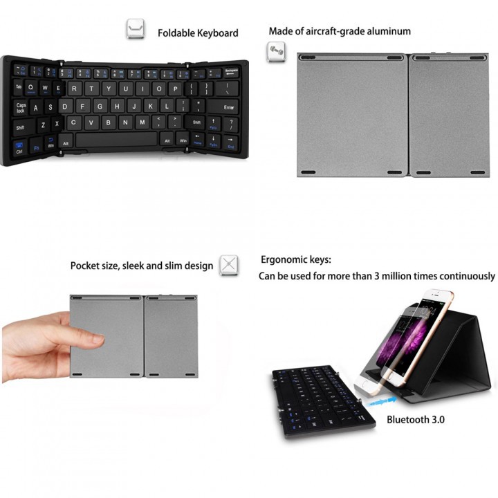 B033 - Three Layers Generic Mini Bluetooth Foldable Keyboard with Touchpad For Windows Android IOS