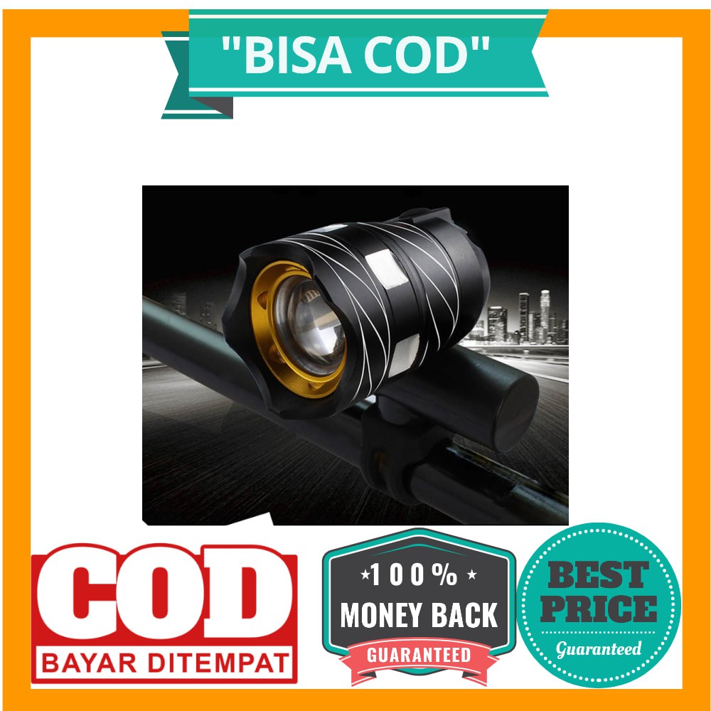 BISA COD TaffLED Lampu Sepeda LED Chargerable Zoomable Bicycle Headlight CREE XML-T6 - ZK30 - Black