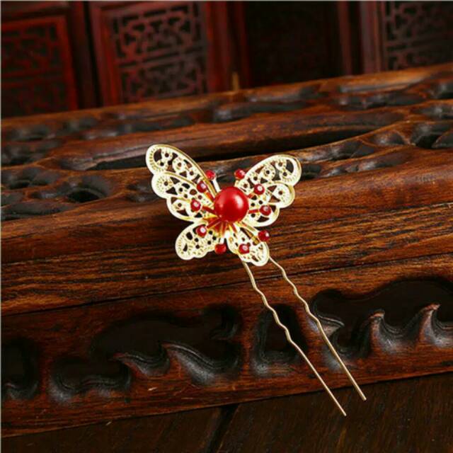 Tusuk Konde Jepitan Rambut Hairpin Kupu Kupu Silver Gold Import