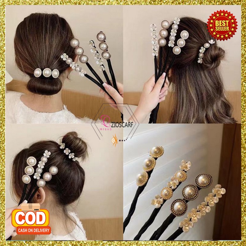 Ikat Jepitan Rambut Sanggul Hair Bun Tie Kawat Motif Mutiara Aksesoris Rambut Wanita Korea import AK133