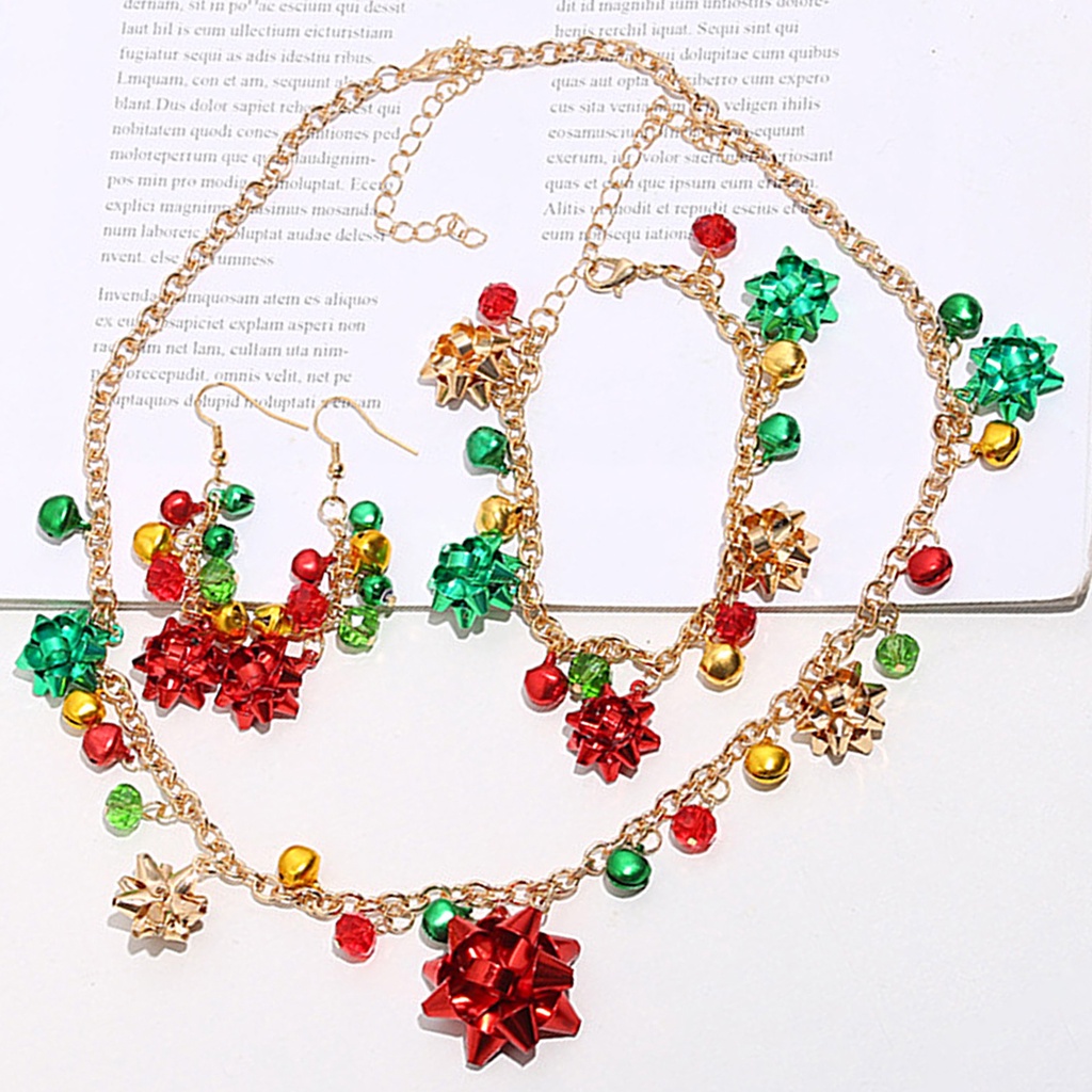 Hu Hu Hu Hu Hu Alat Bantu Pasang Kacamata♡ Set Kalung Gelang Anting Kait Desain Bunga Bell Natal Element Warna-Warni Untuk Wanita