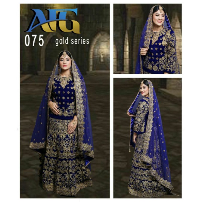 Baju Pengantin Lehenga India ORI - AFG 075 Birel Gold Series Velvet Beludru Baldu