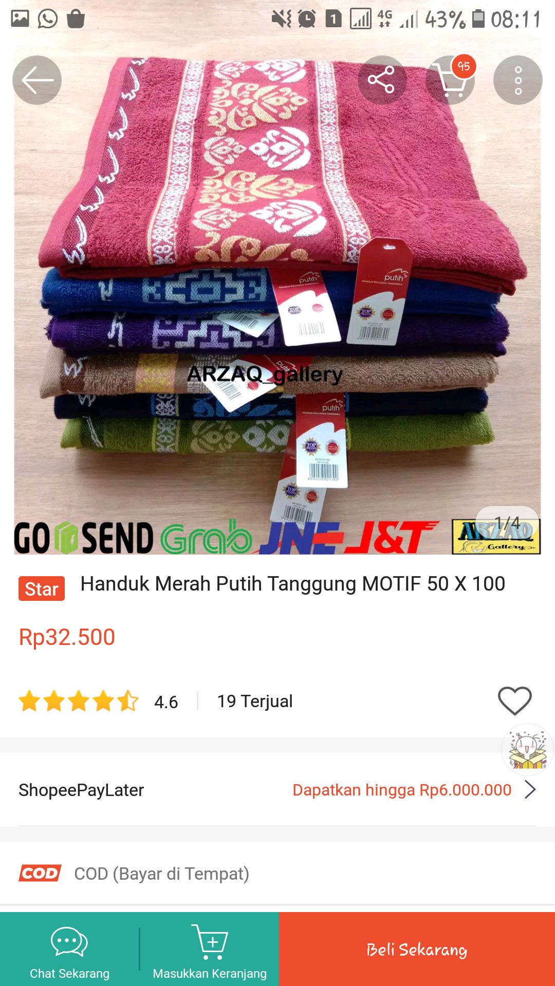 Handuk Merah Putih Tanggung Motif 50 X 100