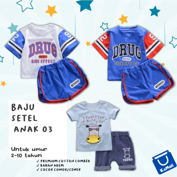 Setelan Pakaian Anak 100% Katun Premium Umur 1-10 Tahun / Baju dan Celana Anak 03