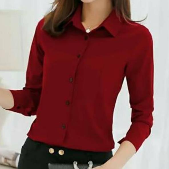 [KODE HHZRR] Kemeja formal wanita lengan panjang merah maroon