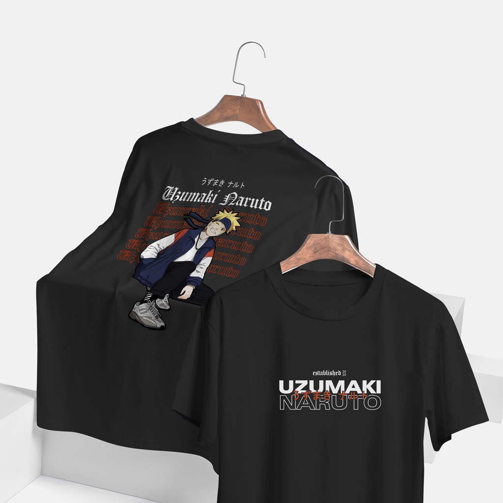 Kaos Anime Uzumaki Naruto Lengan Pendek Warna Hitam // Anime Naruto
