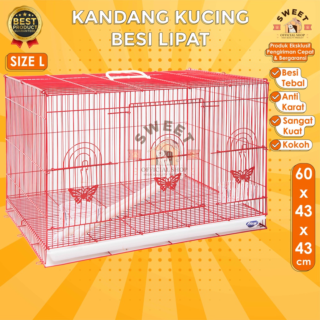 KANDANG KUCING BESI LIPAT SIZE L 60x50x42 IMPORT HIGH QUALITY- BEST PET CAGE - KELINCI SUGAR GLIDER-6
