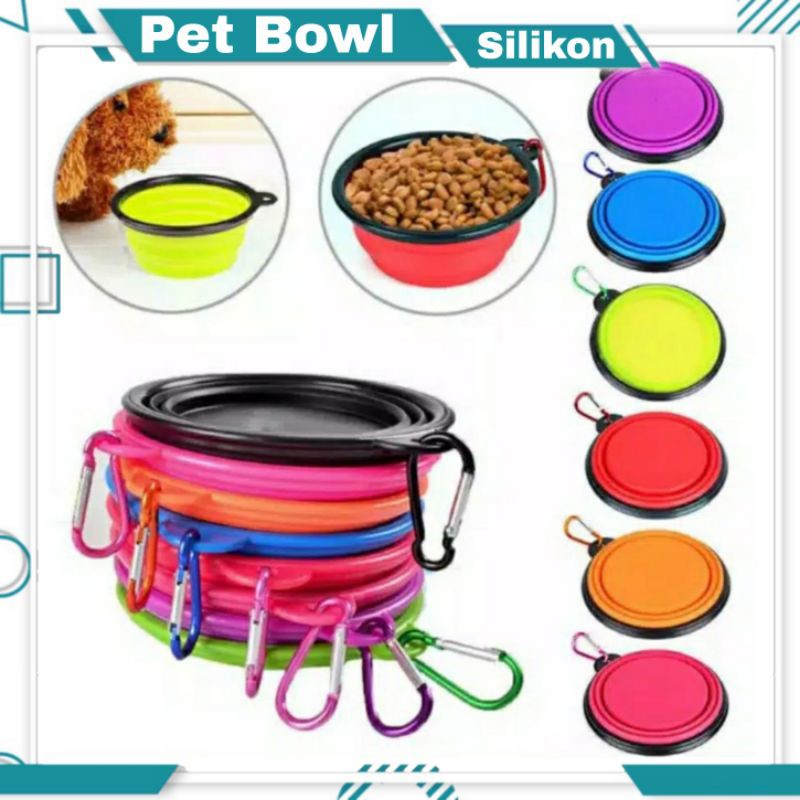 silikon pet bowl lipat mangkok tempat minum / makan hewan anjing kucing Portable