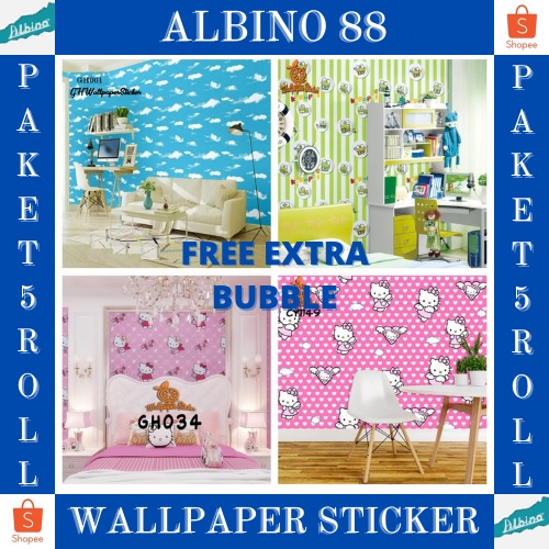 Murah Paket 5 Roll Walpaper dinding/Sticker Dinding Anti Air/Wallpaper DInding Kamar Tidur Motif PVC WALLPAPER