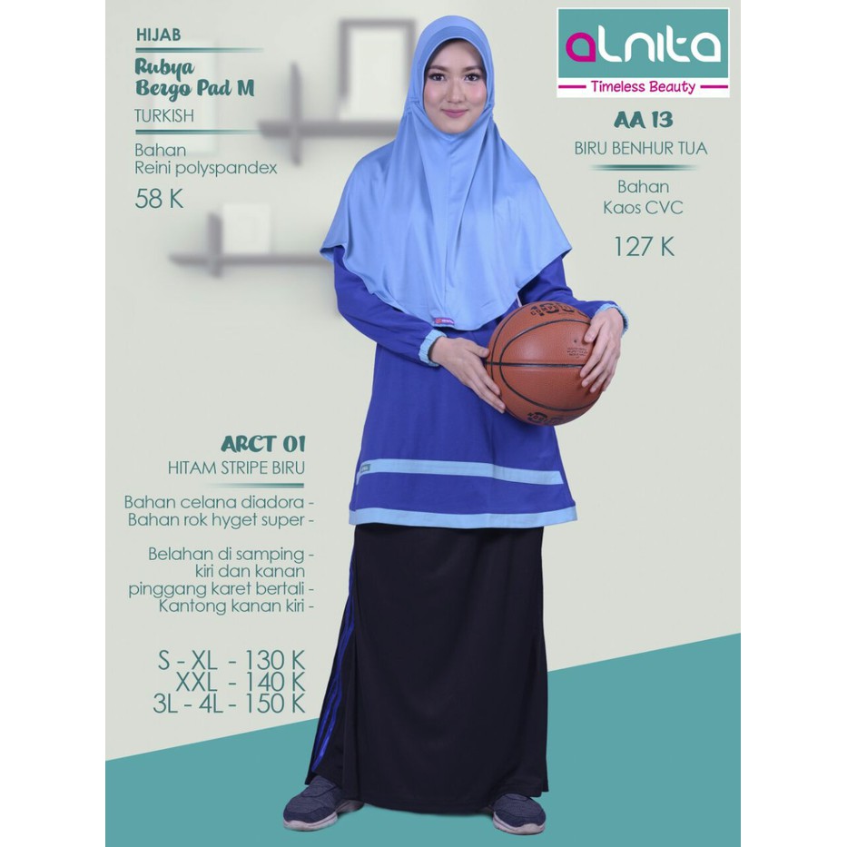 Baju Seragam Kaos Olahraga Muslimah Atasan Alnita dan Rok Celana Syar