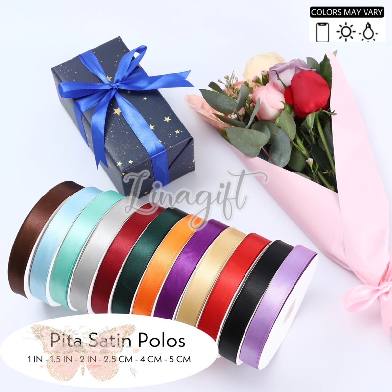 ( 3 Meter ) PITA SATIN IMPORT POLOS 25MM / 40MM / 50MM - 2 IN / 5 CM / 1.5 INCH - PITA SATEN TAIWAN SATEEN / PITA KADO / SILK GIFT RIBBON 11/2IN