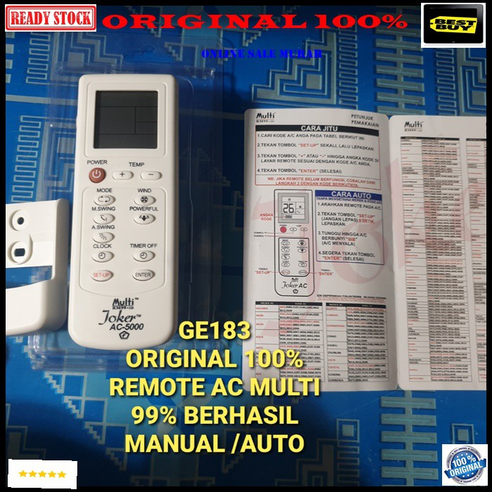 G183 Joker original 100% remote ac remot ac penyejuk pendingin ruangan control universal multi guna serba bisa kontrol air manual auto otomatis G183   BISA SEGALA MEREK AC 99.9% SUKSES  GARANSI UANG KEMBALI 100% JIKA TERBUKTI TIDAK ORIGINAL  BONUS HOLDER