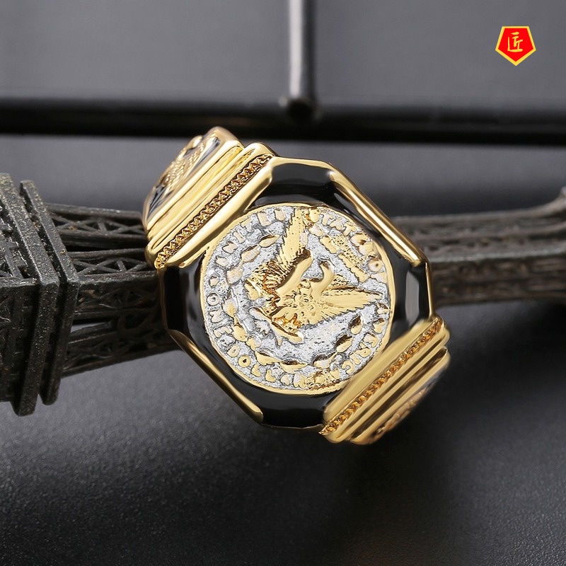 [Ready Stock]Personalized Classic Eagle Dollar Gold Ring