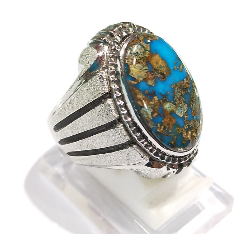 Cincin Permata batu Pirus Persia lawasan Asli Natural
