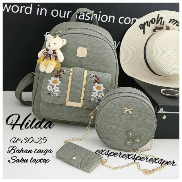 Backpack gold flower 3in1 tas ransel fashion wanita modern